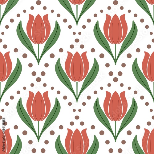 Seamless pattern with red tulips. Floral background.