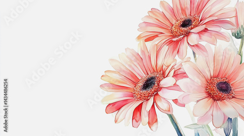 watercolor botanical Gerbera flowers texture template background.Elegant wedding invitation card background . Minimal hand painted Design for wedding or Valentine's Day