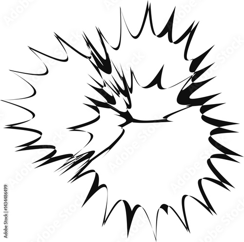Graphic format of an explosion showing a group of various explosion outbreaks with differing shapes and patterns.
