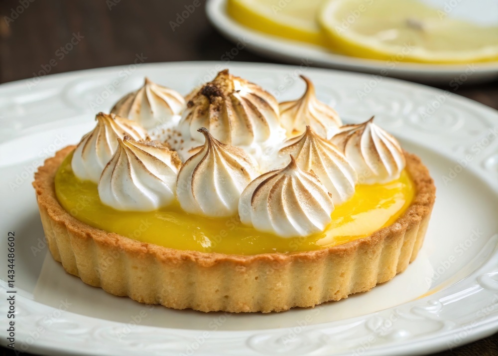 Crafting a delicate lemon tart with glossy lemon curd and toasted meringue at a cozy bakery food photography culinary delight Crafting a delicate lemon tart with glossy lemon curd and toasted meringue at a cozy bakery food photography culinary delight