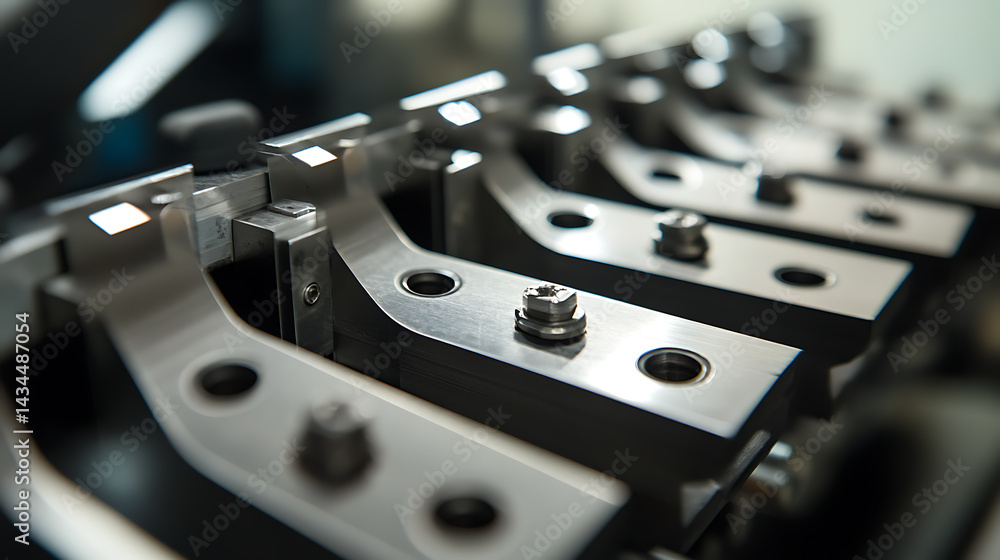 Mechanical arm engraving serial numbers on metal plates in a traceability focused production line, labels aligned, Tracking systems style Mechanical arm engraving serial numbers on metal plates in a traceability focused production line, labels aligned, Tracking systems style