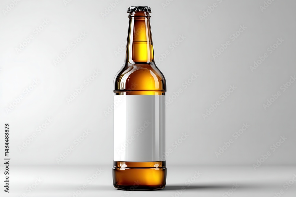 Fototapeta premium Golden Brew's Elegance: A captivating close-up of a refreshing, amber-hued beverage in an elegant glass bottle, perfectly capturing its inviting allure and refreshing essence.