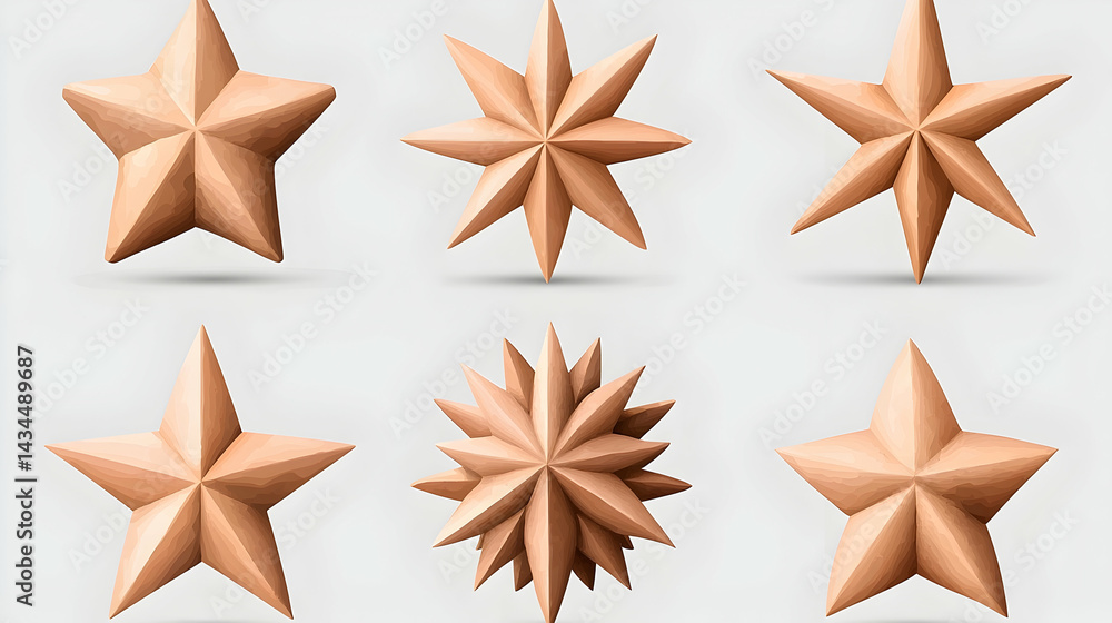Obraz premium Set of Light Brown Watercolor Geometric Stars