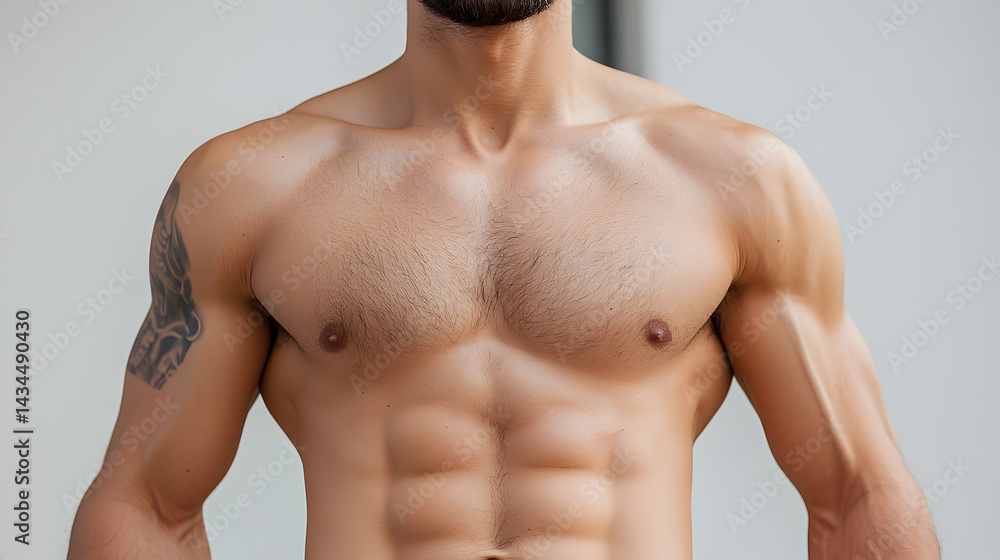 Fototapeta premium Shirtless Muscular Man with Defined Abs and Chest