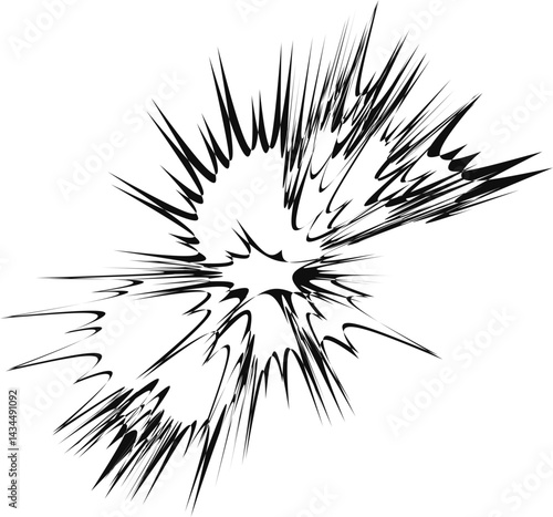 Eight explosion shapes merged into a cohesive abstract burst with balanced energy.