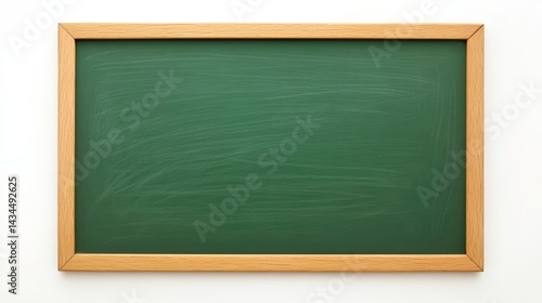 Simple Blank Green Chalkboard With Wooden Frame Against White Background