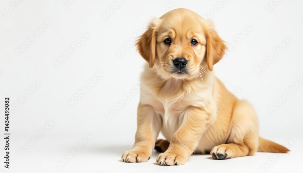 Golden Retriever puppy against white backdrop, dog, cute, animal Golden Retriever puppy against white backdrop, dog, cute, animal