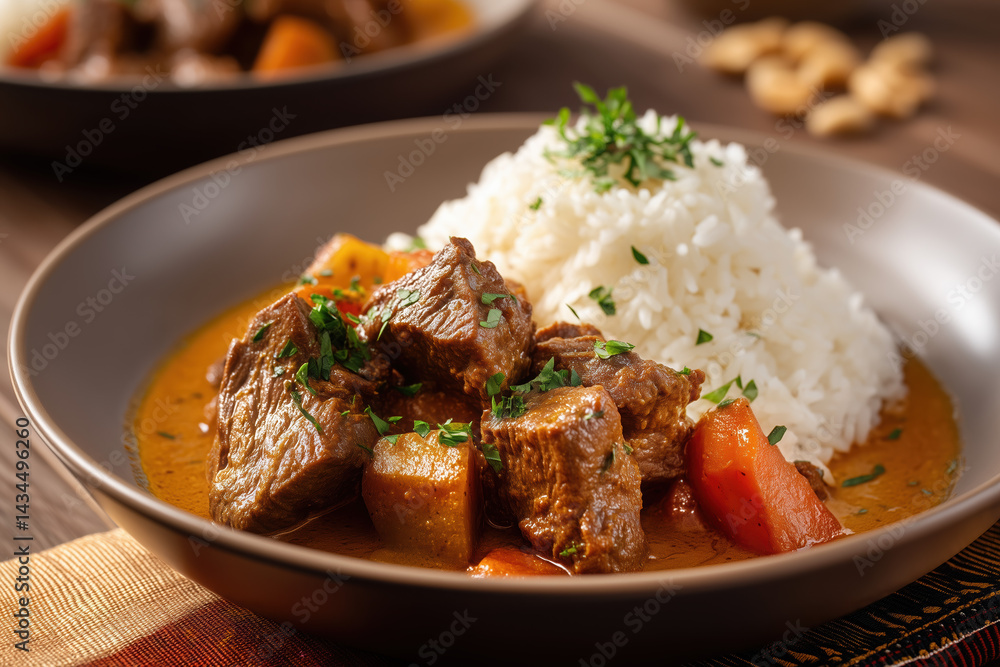 Mafé (West African Peanut Stew) with Tender Beef Chunks, Steamed Rice, Parsley, and Peanuts – Authentic African Comfort Food Mafé (West African Peanut Stew) with Tender Beef Chunks, Steamed Rice, Parsley, and Peanuts – Authentic African Comfort Food