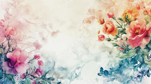 watercolor botanical Lisianthus flowers texture template background.Elegant wedding invitation card background . Minimal hand painted Design for wedding or Valentine's Day