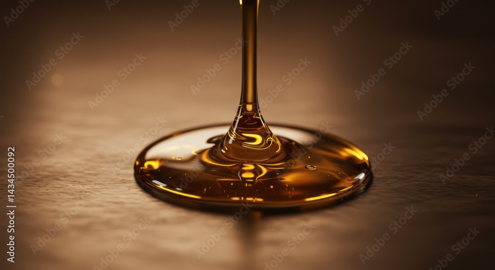 Syrup pouring onto a surface creating a circular pool of liquid. Syrup pouring onto a surface creating a circular pool of liquid.