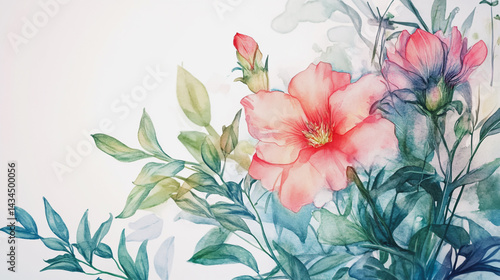 watercolor botanical Lisianthus flowers texture template background.Elegant wedding invitation card background . Minimal hand painted Design for wedding or Valentine's Day