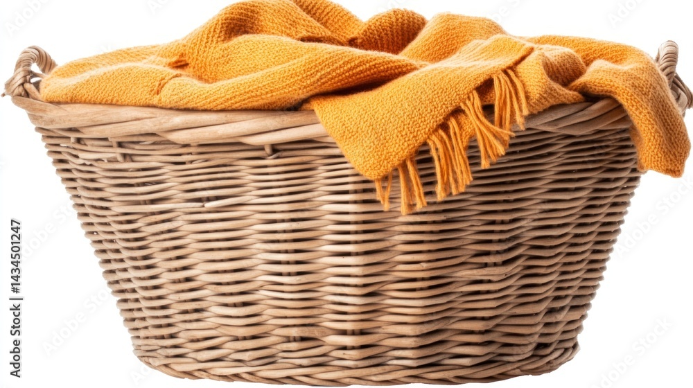 Obraz premium Wicker laundry basket with orange blanket