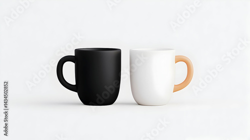 Two Coffee Mugs Minimalist Black and White Studio Shot