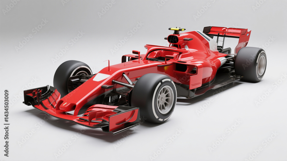 Naklejka premium clean red f1 car on white backdrop.