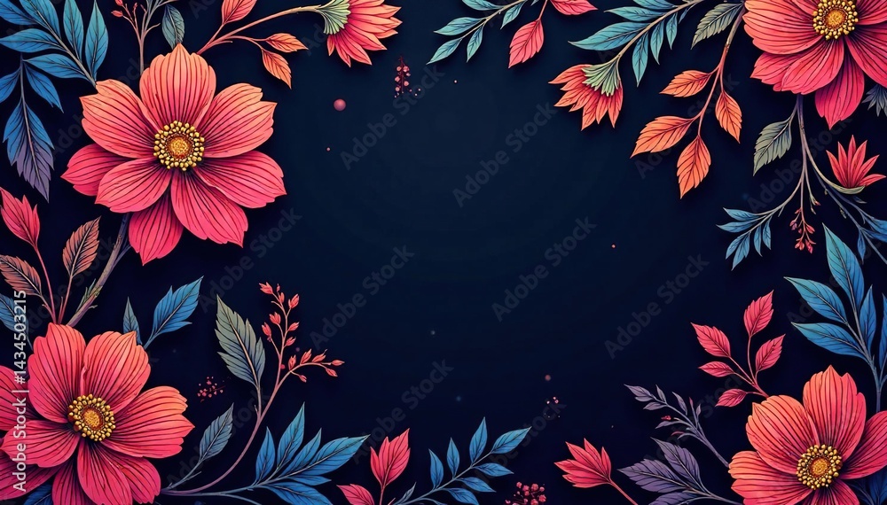 Intricate line art floral pattern, dark background, modern, repeat Intricate line art floral pattern, dark background, modern, repeat
