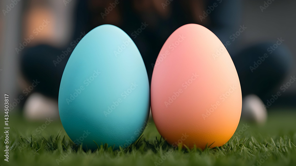 Two Pastel Easter Eggs on Green Grass