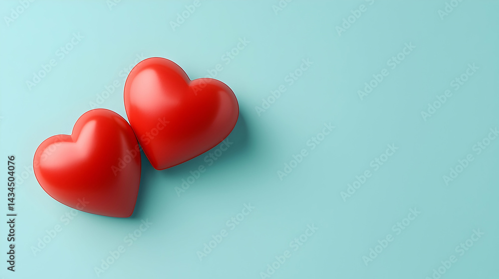 Two Red Hearts on Light Blue Background