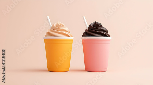 Two Plastic Cups of Cold Coffee with Whipped Cream