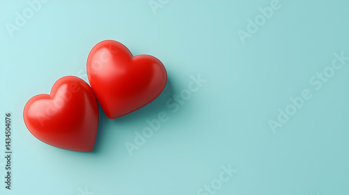 Obraz na płótnie Two Red Hearts on Light Blue Background w salonie