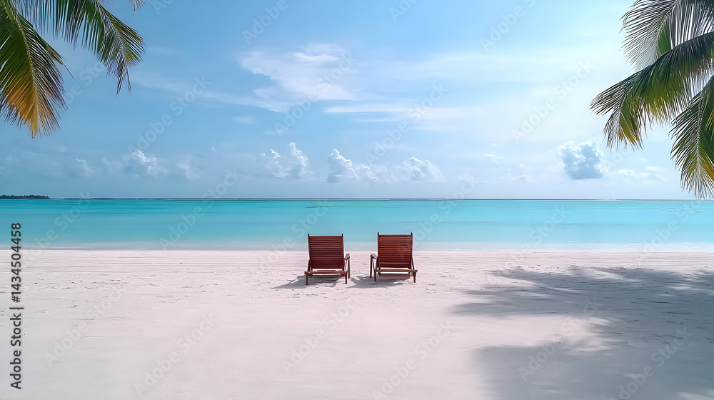 Two Wooden Chairs on a Sunny Tropical Beach