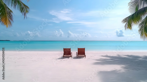 Obraz na płótnie Two Wooden Chairs on a Sunny Tropical Beach w salonie