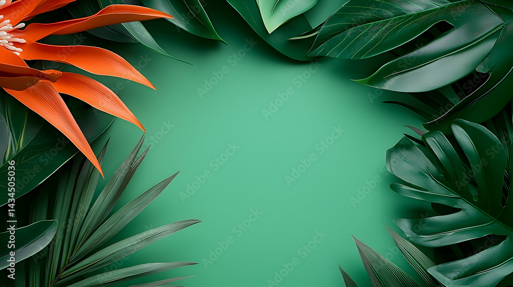 Vibrant Green and Pink Tropical Leaf Frame