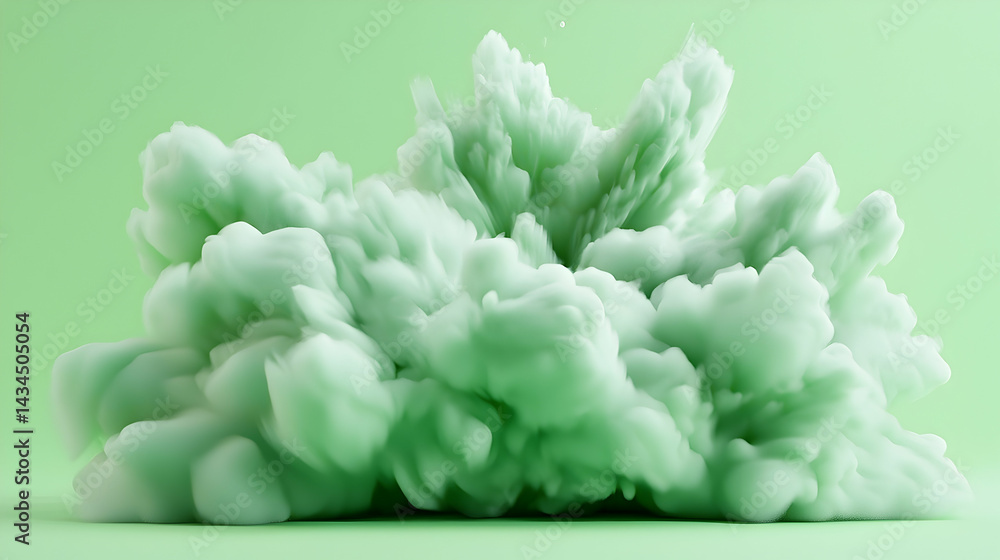 Vibrant Green Powder Burst Against a Pale Green Background