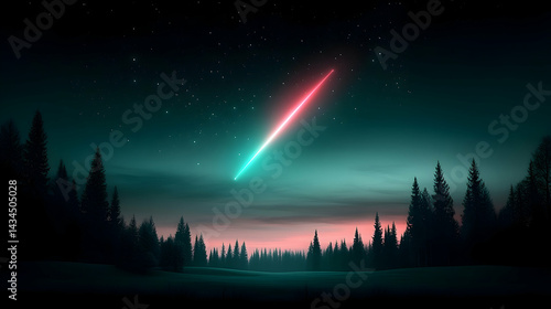 Obraz na płótnie Vibrant Comet Streaking Across Night Sky Over Snowy Forest w salonie