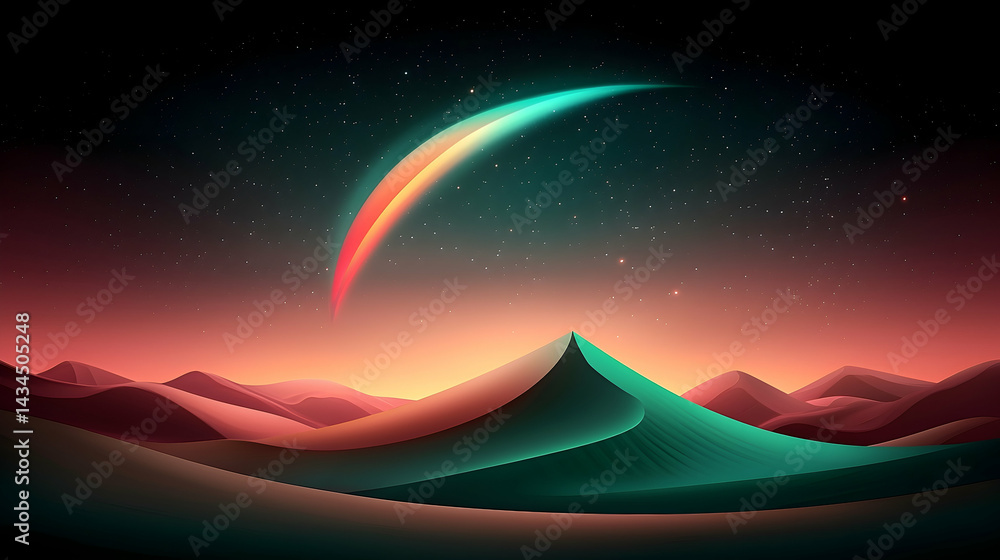 Vibrant Night Desert Landscape with Comet and Stars