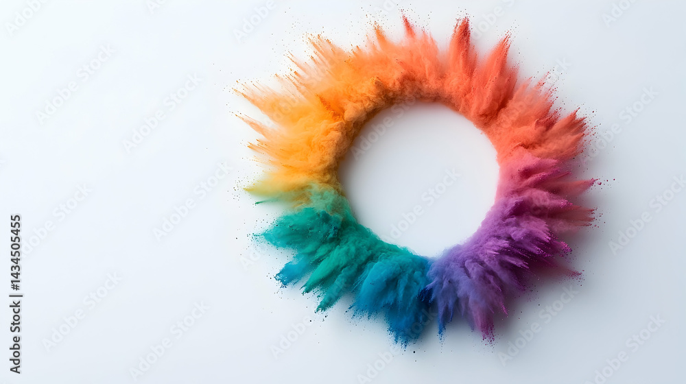 Vibrant Rainbow Powder Burst Circle on White Background