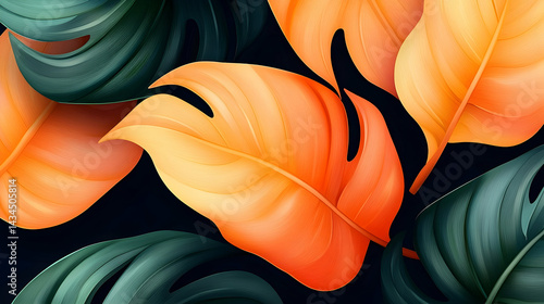 Obraz na płótnie Vibrant Tropical Leaves Pattern with Orange and Green Foliage w salonie