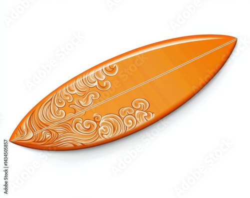 Orange surfboard with white wave design