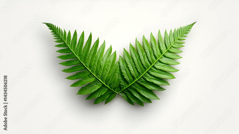 Vintage Illustration of Symmetrical Green Fern Leaves on White Background