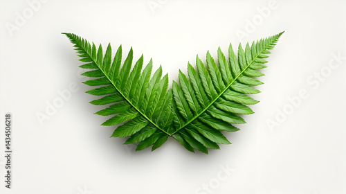 Vintage Illustration of Symmetrical Green Fern Leaves on White Background
