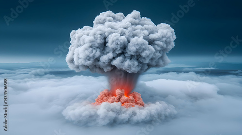 Obraz na płótnie Volcanic Eruption Ash Cloud Over Lush Green Landscape w salonie