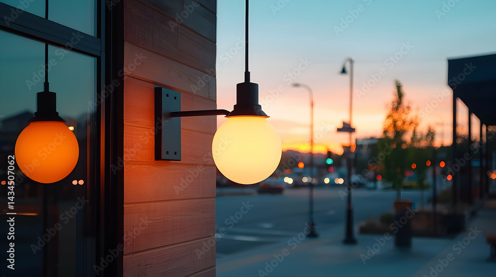 Warm Sunset Glow Illuminates City Street Lamp
