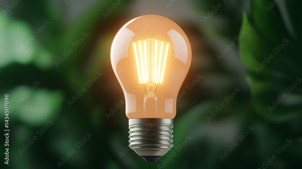 Warm-toned LED Light Bulb Against Green Foliage Background