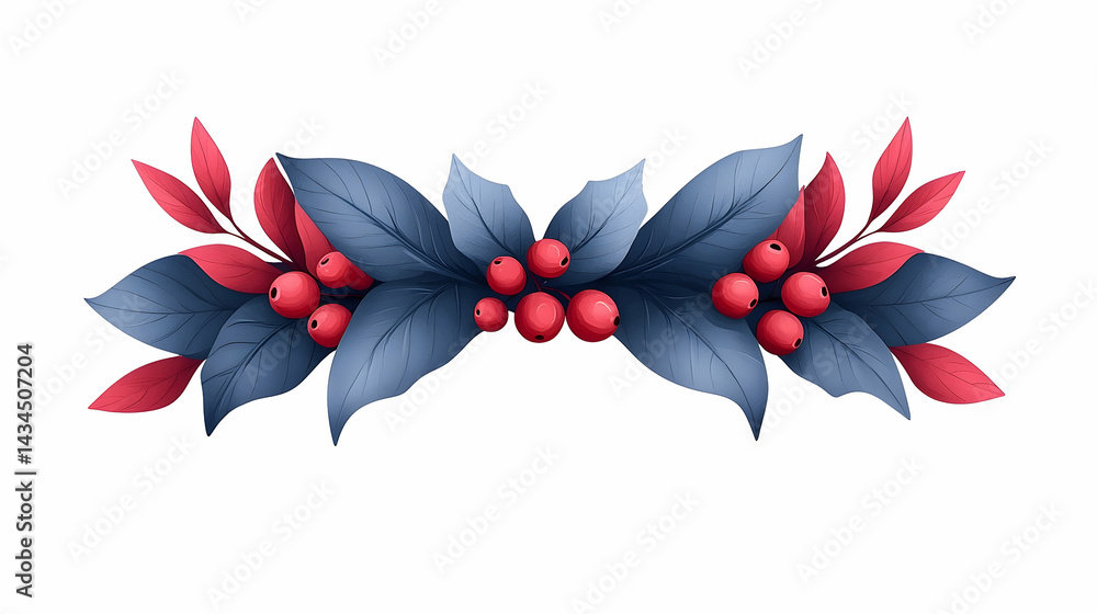 Watercolor Christmas Holly Frame with Red Berries and Blue Leaves
