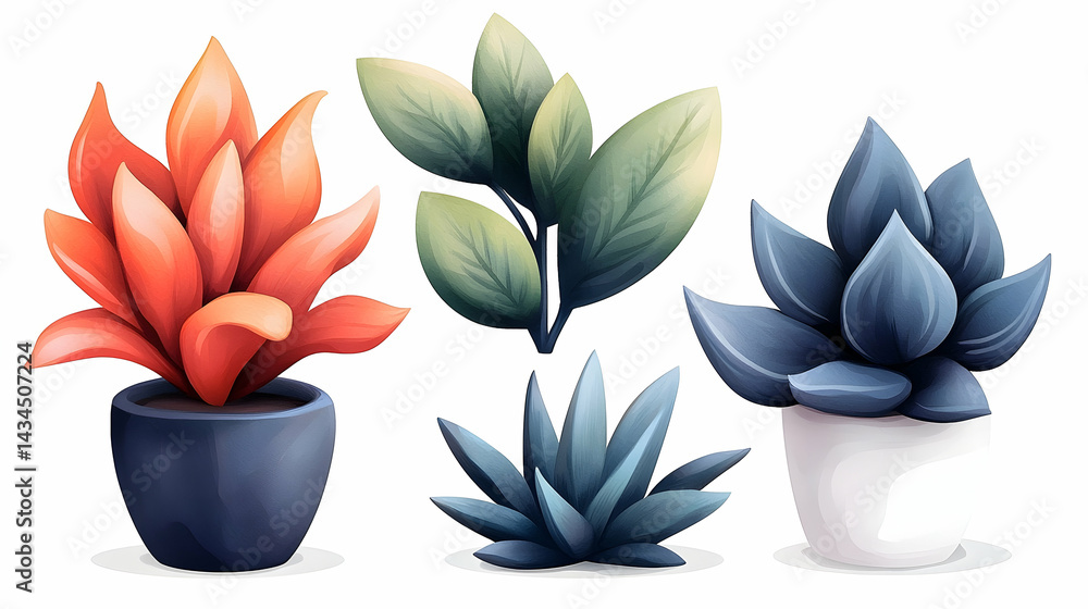 Watercolor Cactus and Succulent Plants Set