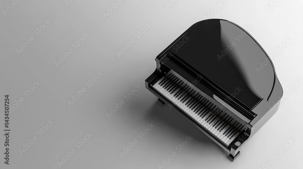 Black grand piano on white background, music studio Black grand piano on white background, music studio