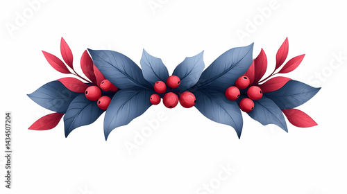 Obraz na płótnie Watercolor Christmas Holly Frame with Red Berries and Blue Leaves w salonie