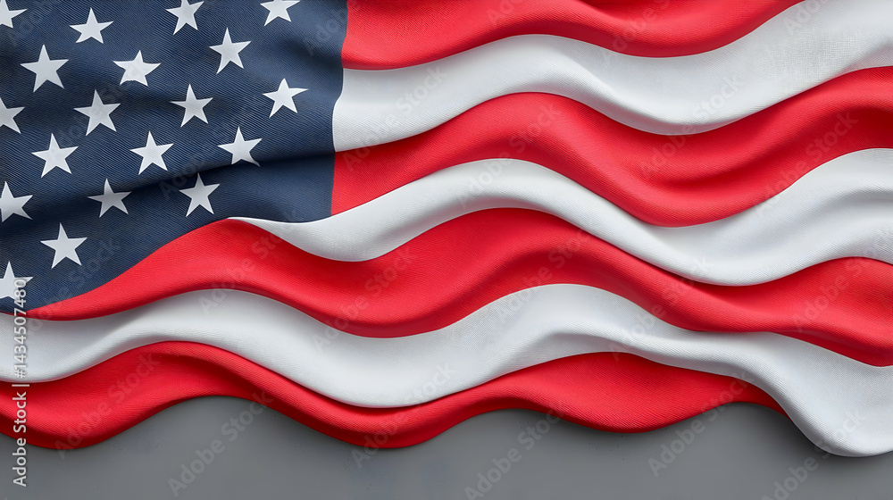 Waving American Flag on Grunge Concrete Wall