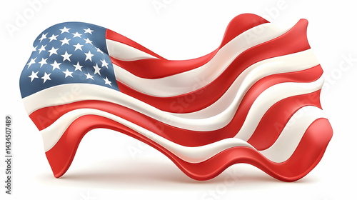 Waving American Flag on White Background