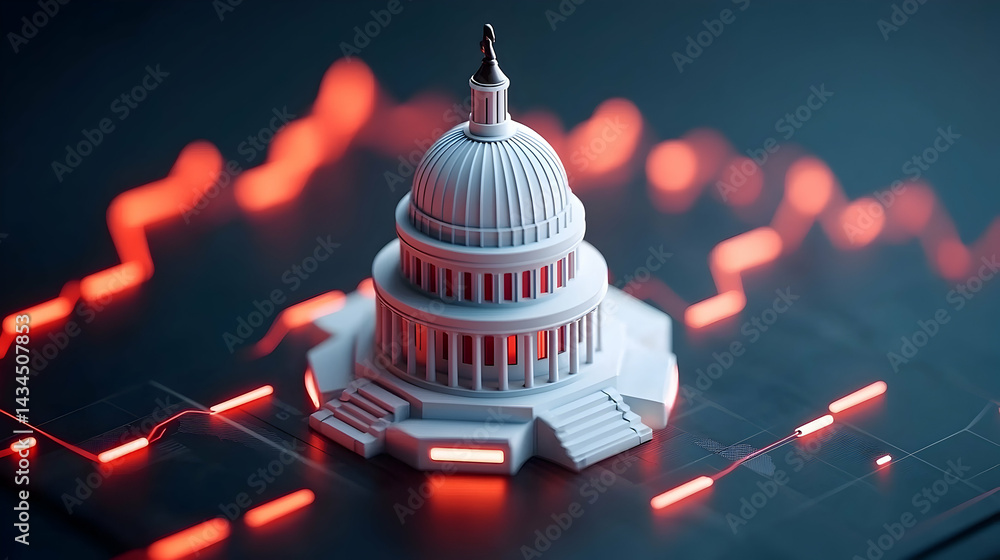 White 3D Model of US Capitol Building on Red Circuit Board