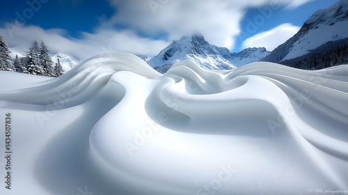Whimsical Snow Patterns in a Winter Mountain Landscape