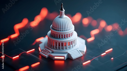 Obraz na płótnie White 3D Model of US Capitol Building on Red Circuit Board w salonie