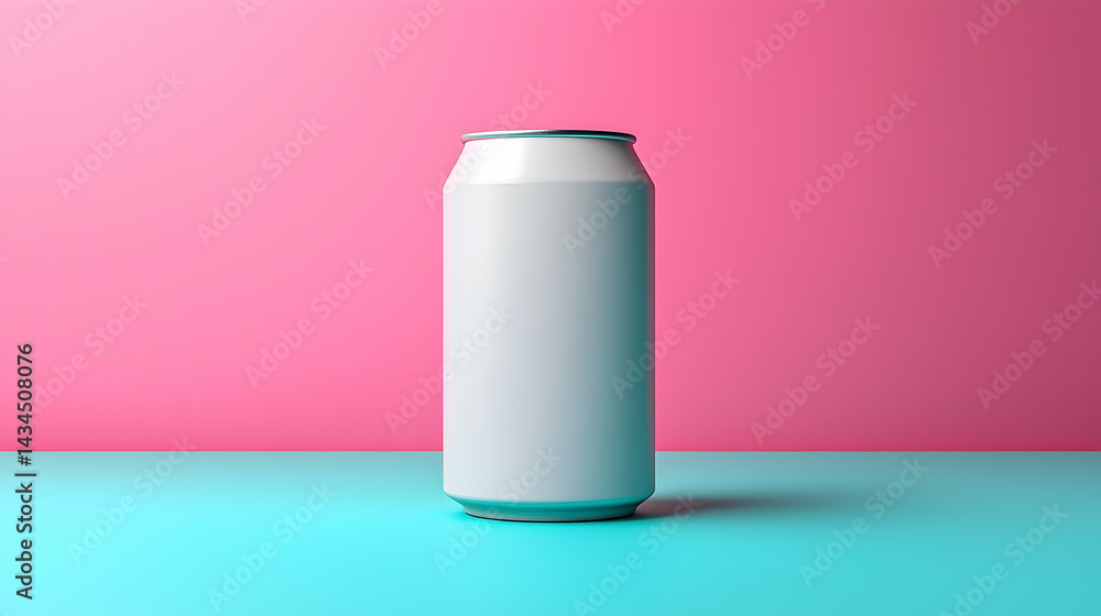White Blank Soda Can Mockup on Pastel Pink and Blue Background