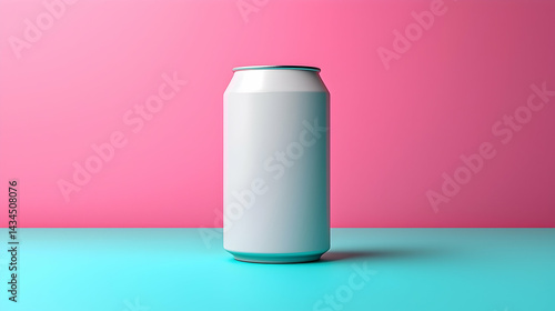 White Blank Soda Can Mockup on Pastel Pink and Blue Background