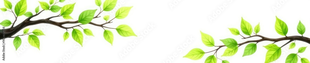 Fototapeta premium Isolated tree branches with leaves on a white background, nature, abstract