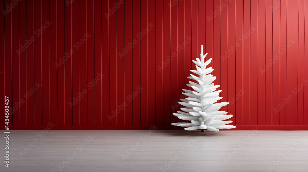 White Christmas Tree Against Red Background